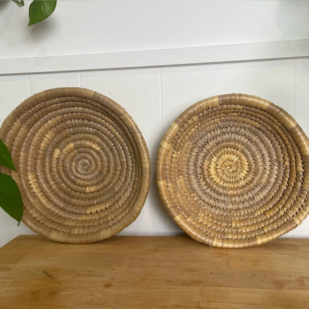 Natural Woven Basket Set of Two bohemian hippie fruit baskets